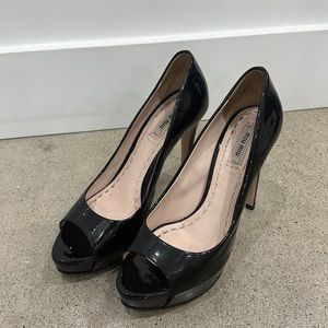 Miu Miu black platform patent leather peep toe heel size 9.5
